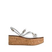 Hvid læderkile sandal