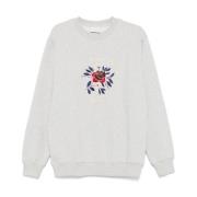 Grå Blomstret Broderet Sweater