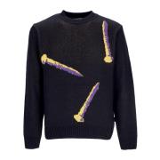 Sort Crewneck Broderet Sweater