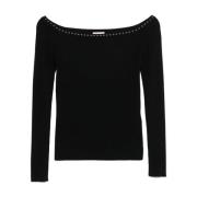 Sort Off-Shoulder Sweater med Rockstud-detaljer