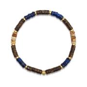 Men's Wristband with Blue Lapis, Jasper, Gold, and Coconut Heishi Beads