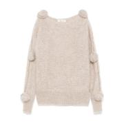 Beige Mohair Sweater med 3D Roser