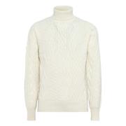 Mixed Stitch Polo Neck Jumper i Merinould