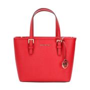 Bright Red Lder Top Zip Tote Taske