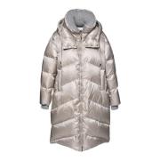 Long down jacket in light grey nylon