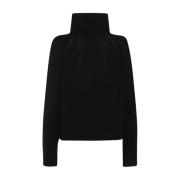 Sort Ribstrikket Turtleneck Sweater