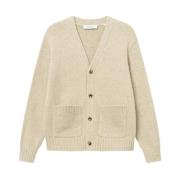 Retro-preppy Uld Cardigan i Lys Sand