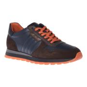 Trainers in dark brown and blue leather and suede