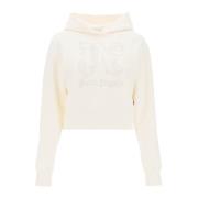 Monogram Cropped Hoodie med Broderi