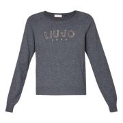 Antracit Sweater med Strass Logo