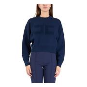 Cropped viskosesweatshirt med logo broderi