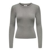 Grå Strik Rund Hals Sweater