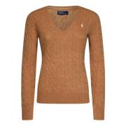 Elegant V-Hals Sweater med Cable Knit Design