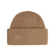 Kashmir Ribstrikket Beanie med Monogram Logo