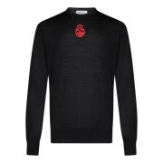 Sort Sweater med Rød Skull Broderi