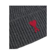 Rød Hjerte Uld Beanie