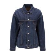 Blå Denim Jakke Elegant Chic Stil