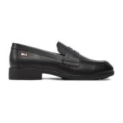 Sorte Læder Loafers Slip On Stil