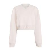 Pink Crop Sweater med V-hals