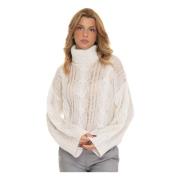 Turtleneck Cable Strik Pullover med Lurex