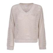 Hvid Elegant Sweater med Åben Strik