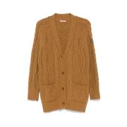 Brun Cable Strik V-Hals Cardigan