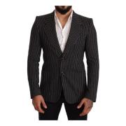 Stribet Linned Blazer Slim Fit Sort