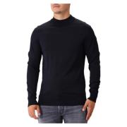 Marineblå Strikket Crewneck Sweater