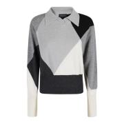 Diamantmønster Strikket Polo Sweater