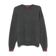 Grå Uld-Kashmir Sweater med Web-Stripe Trim