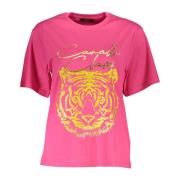 Elegant Pink Bomuld T-shirt med Signaturprint