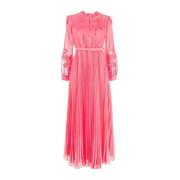 Elegant Pink Maxi Kjole med Blonder