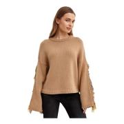 Beige Uld Frynset Sweater