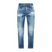 Blå Maling Splatter Skinny Jeans