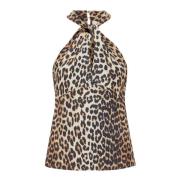 Leopard Print Satin Halter Top