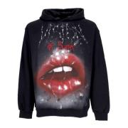 Sort Rock Mouth Print Hoodie