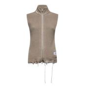 Beige Strikket Vest med Distressed Effekt