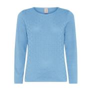 Feminin O-Neck Pullover Bluse Blå