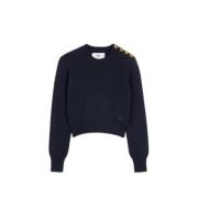 Blå Stribet Luksus Sweater med Guld Knapper