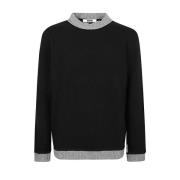 To-farvet uld rund hals sweater