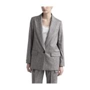 Uld, silke og bomuld tweed enkeltknap blazer