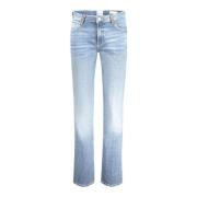 Blå Denim Straight Jeans med Rhinestone Applikationer