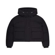 Sort Cropped Puffer Jakke Kvinder