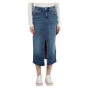 Denim midi nederdel med foran slidse