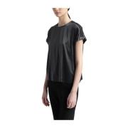 Silke satin T-shirt med Punto Luce trim