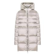 Beige Hætte Puffer Jakke