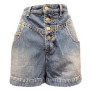 Denim Shorts Knappelukning Fem-Lomme Logo-Patch