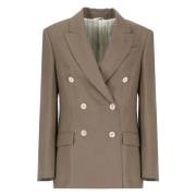 Brun Linnedobbeltbrystet Blazer