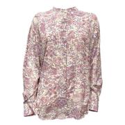 Printet Flowy Bluse med Stående Krave