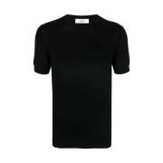 Sort Silke Ribbet-Trim T-Shirt